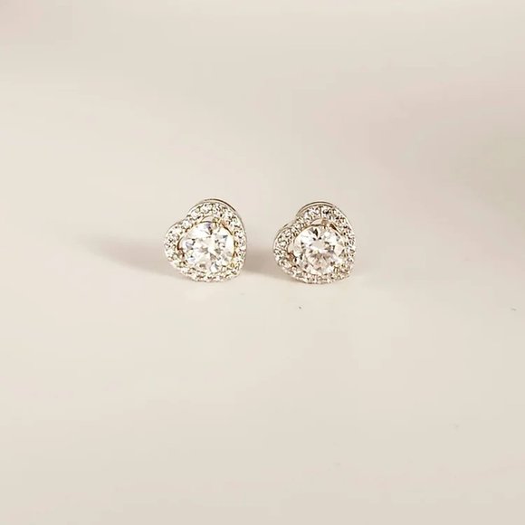 1ct Moissanite Heart Shaped Pave Stud Earrings - Picture 3 of 7
